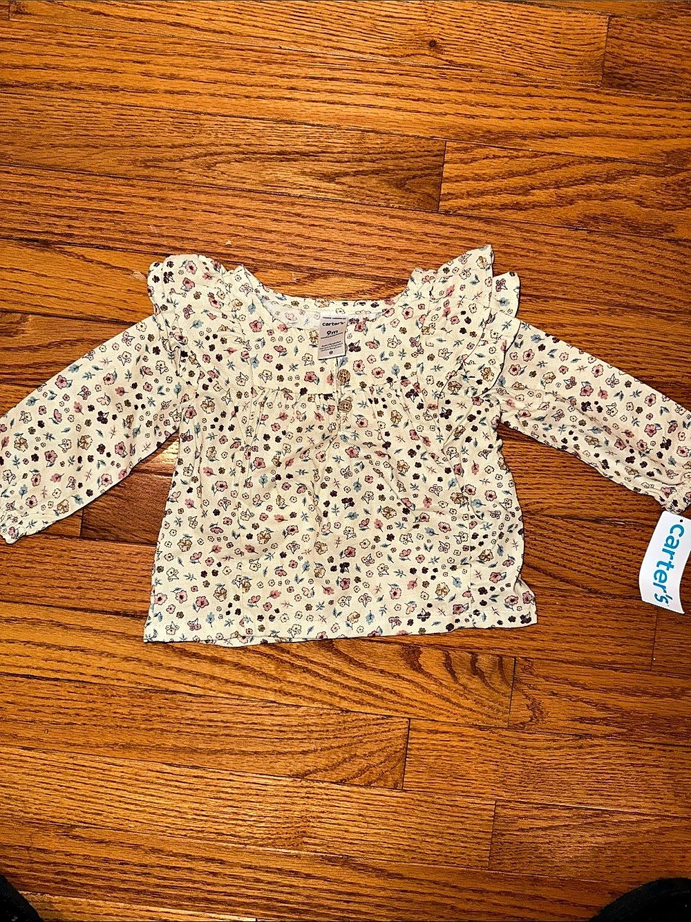 NWT Girl’s Carter's Floral Ruffle Blouse in Cream & Pink Baby 9M